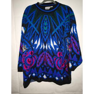 Vintage Venezia Sportswear sweater vibrant geometric and floral knit pattern blu